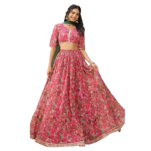 Karwa Chauth Dresses: Janasya Georgette Floral Printed Lehenga