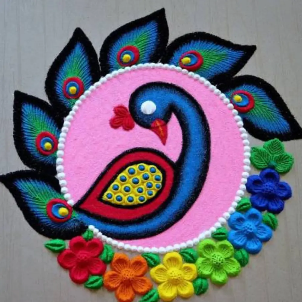 Dussehra Rangoli: Peacock Dussehra Rangoli