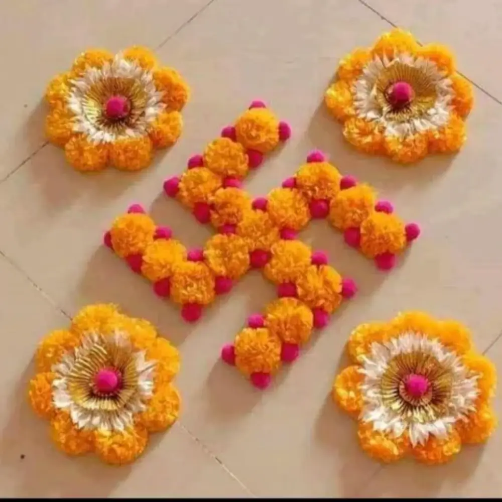 Simple Rangoli Designs for Home: Flower rangoli