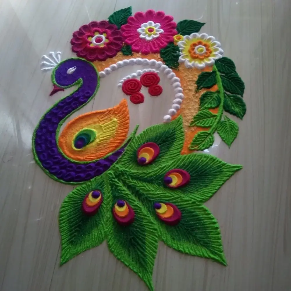 Rangoli Design for Diwali: Floral Peacock