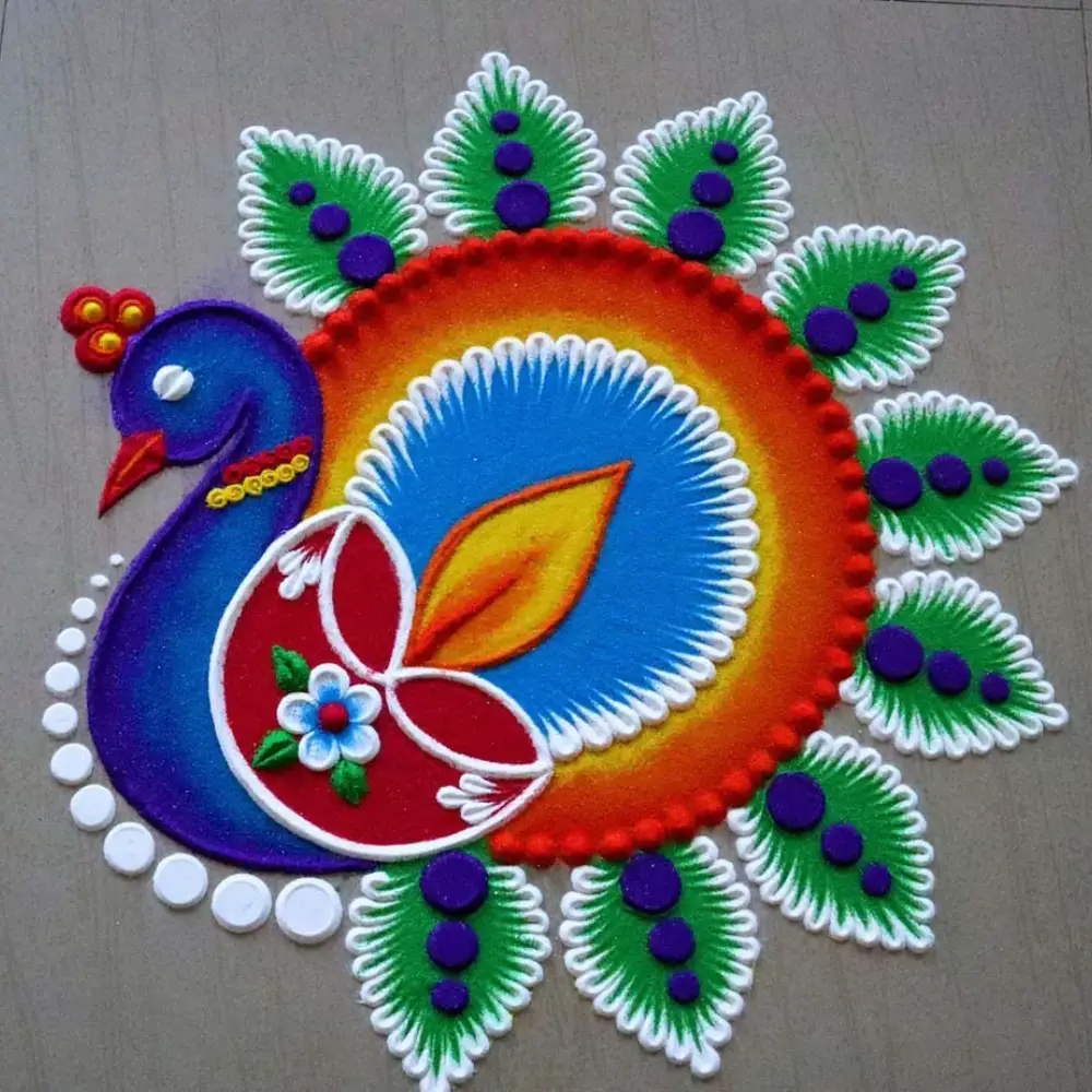 Rangoli Design for Diwali: Peacock Mandala