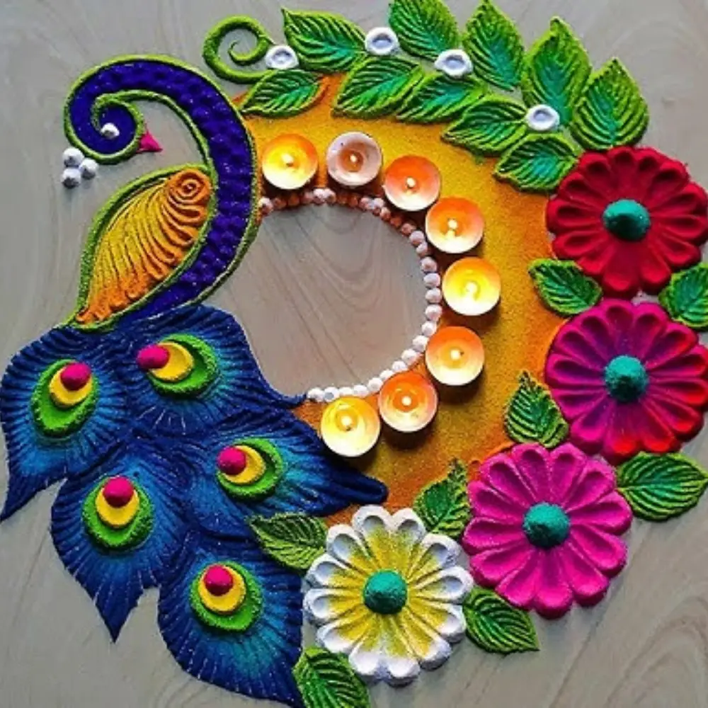 Simple Rangoli Designs for Home: Peacock Rangoli