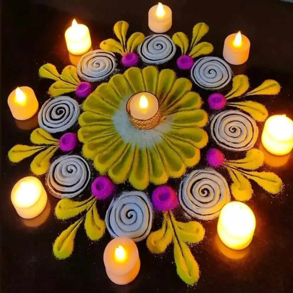 Simple Rangoli Designs for Home: Diyas rangoli