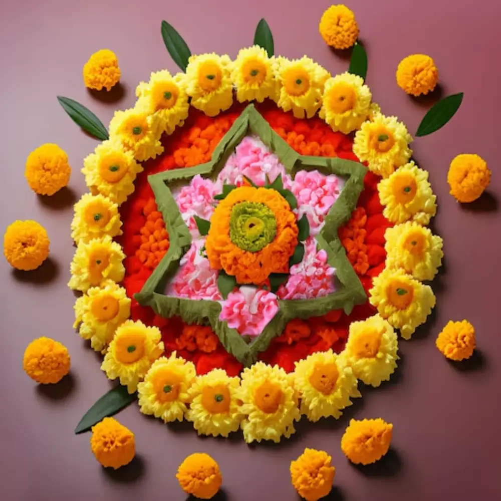 Rangoli Design for Diwali: Floral rangoli