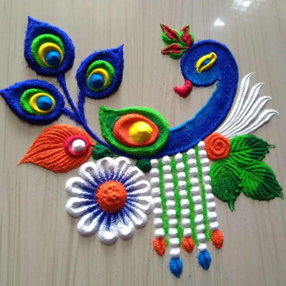 Rangoli Design for Diwali: Symmetrical Peacock