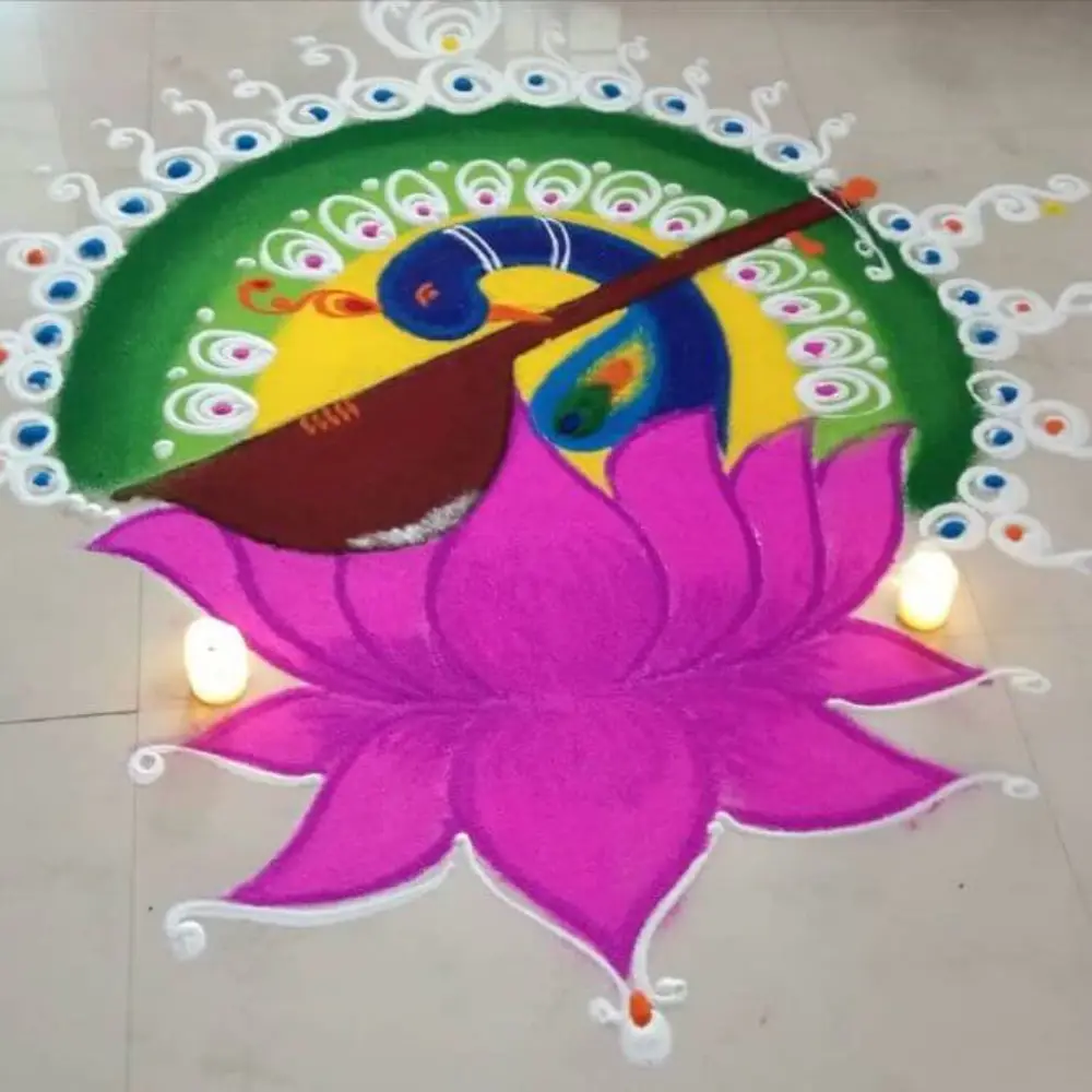 Simple Rangoli Designs for Home: Lotus Rangoli