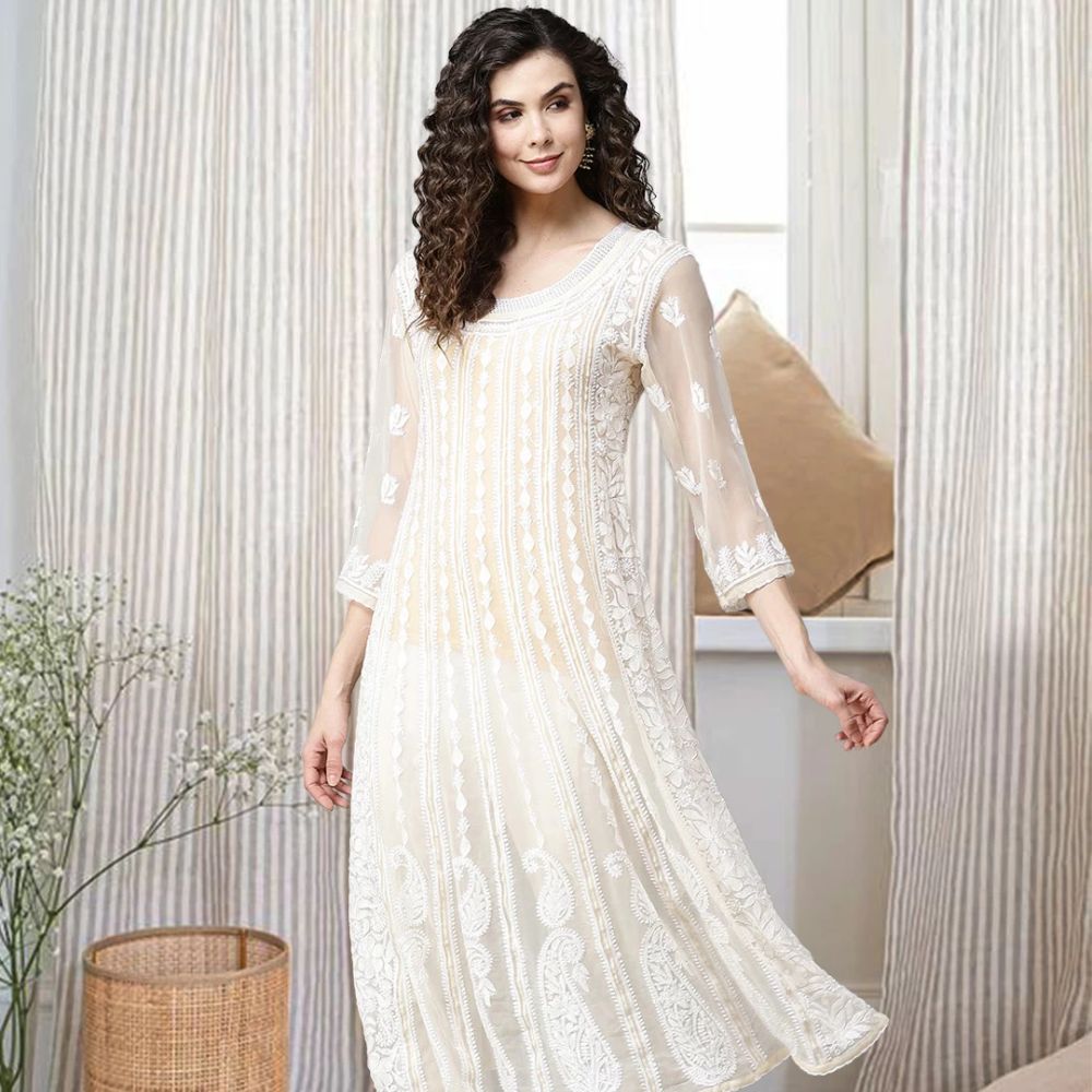 Georgette Chikankari Kurti: A-Line