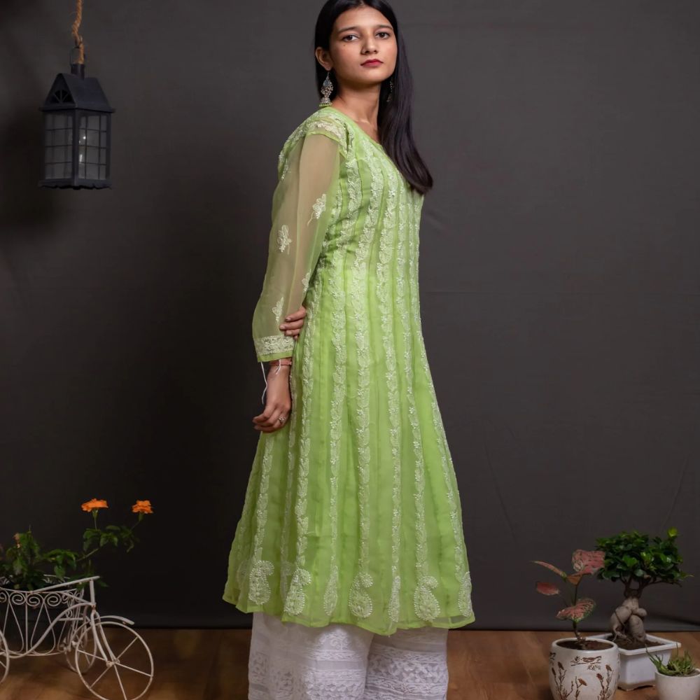 Georgette Chikankari Kurti: Anarkali