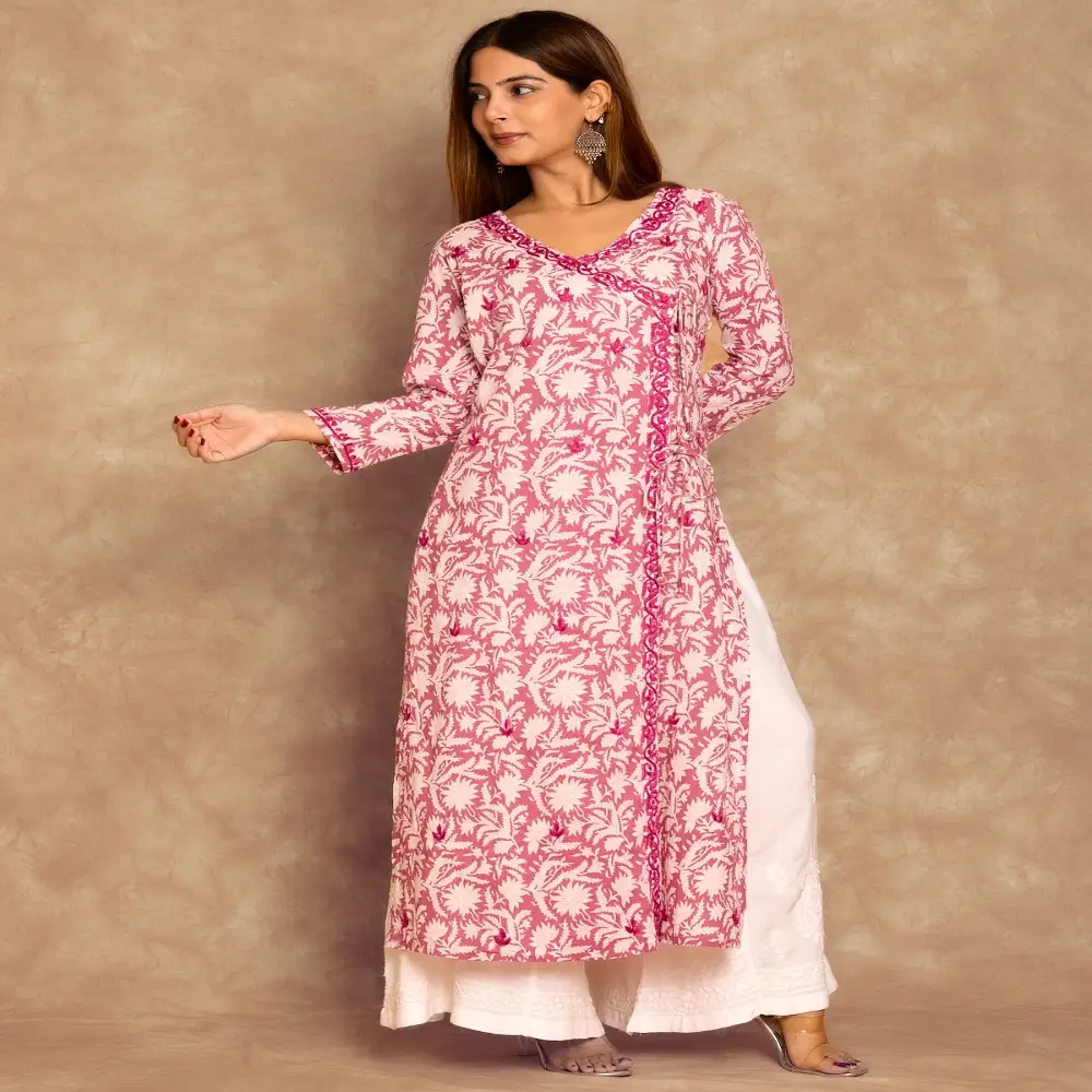 Chikankari Kurti: Chikankari Angrakha Kurti 