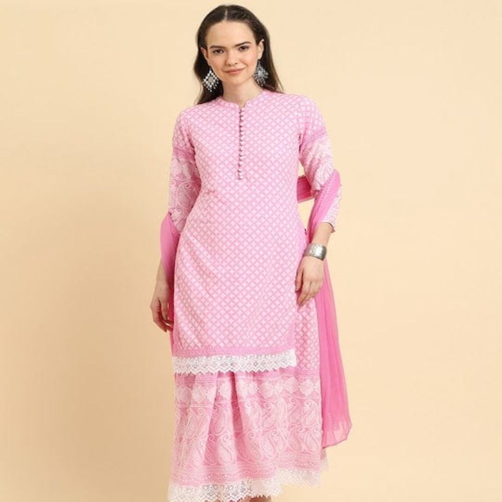 Chikankari Kurta Set: with Skirt