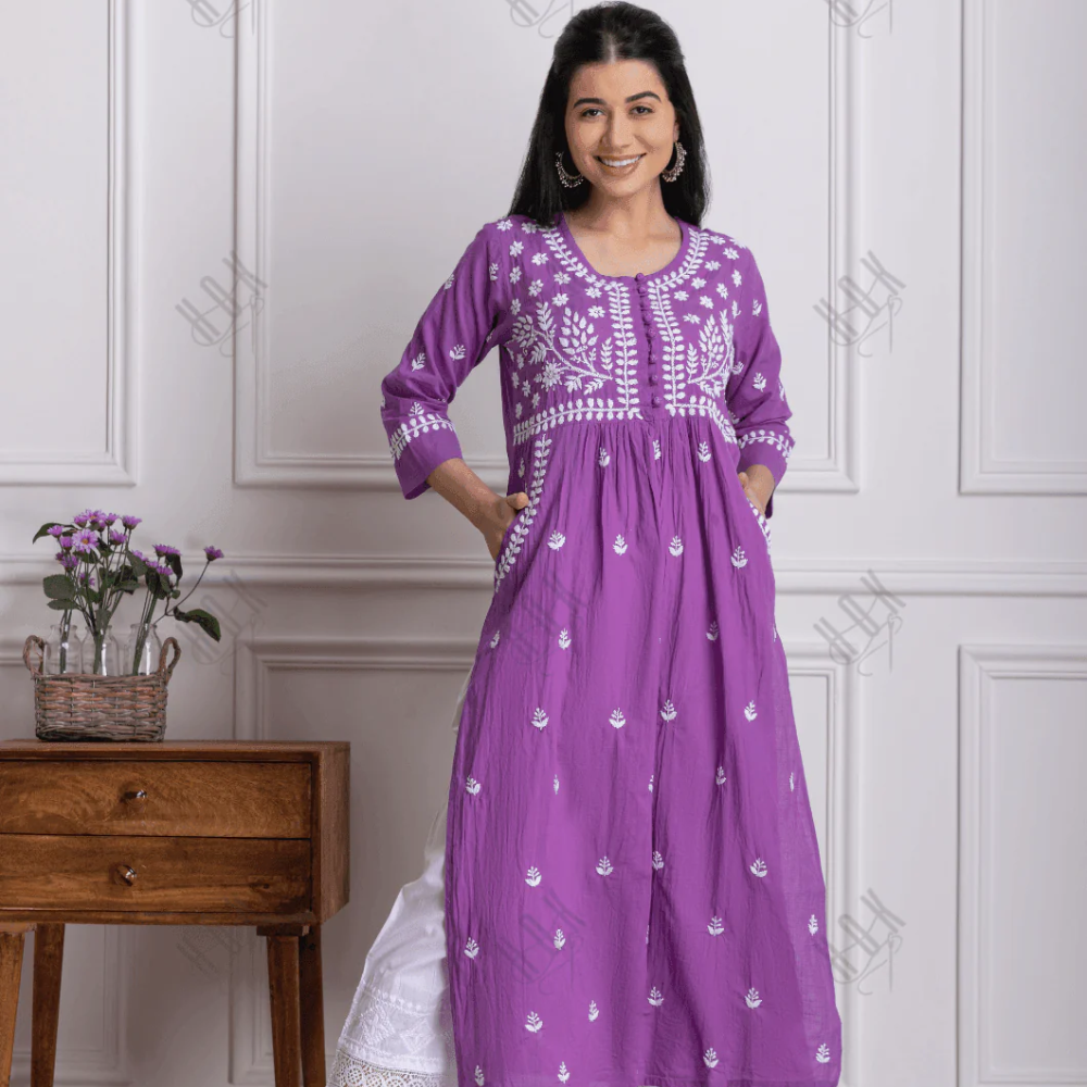 Lucknowi Chikankari Kurti: Cotton Chikankari Kurtis