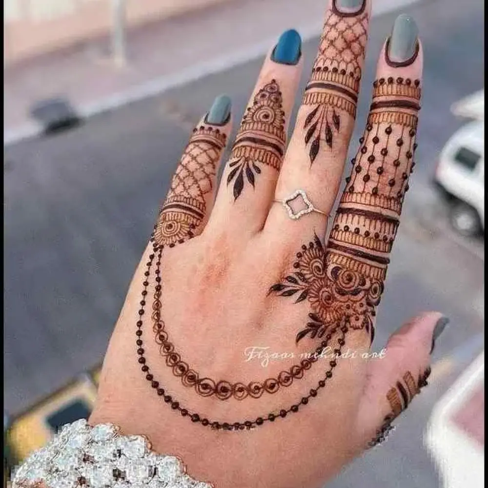 Back Hand Mehndi Design: Detailed Finger Back