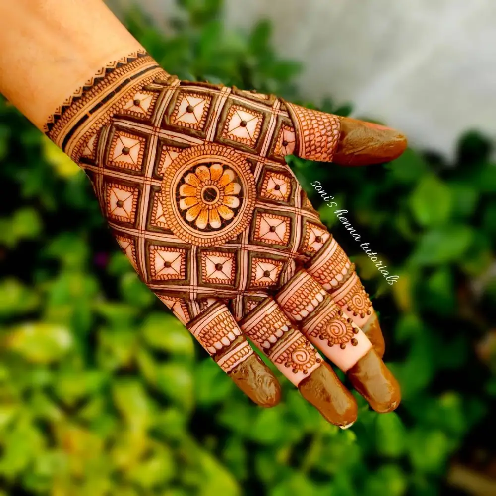 Full Hand Mehndi Design: Geometric Patterns