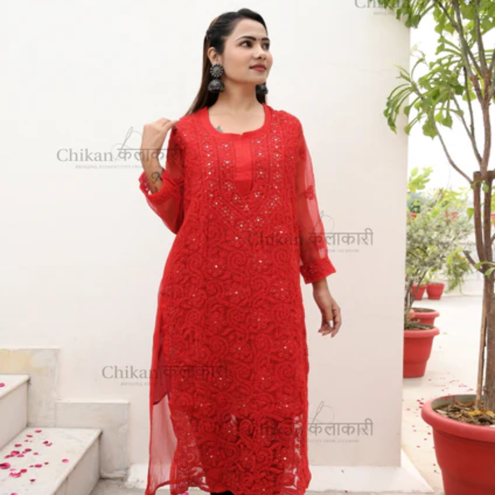 Lucknowi Chikankari Kurti: Georgette Chikankari Kurtis