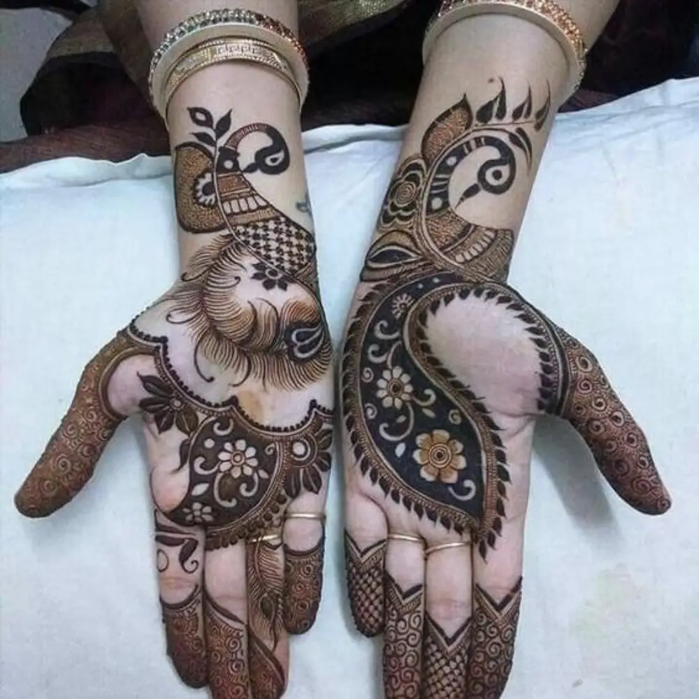 Full Hand Mehndi Design: Peacock Motifs