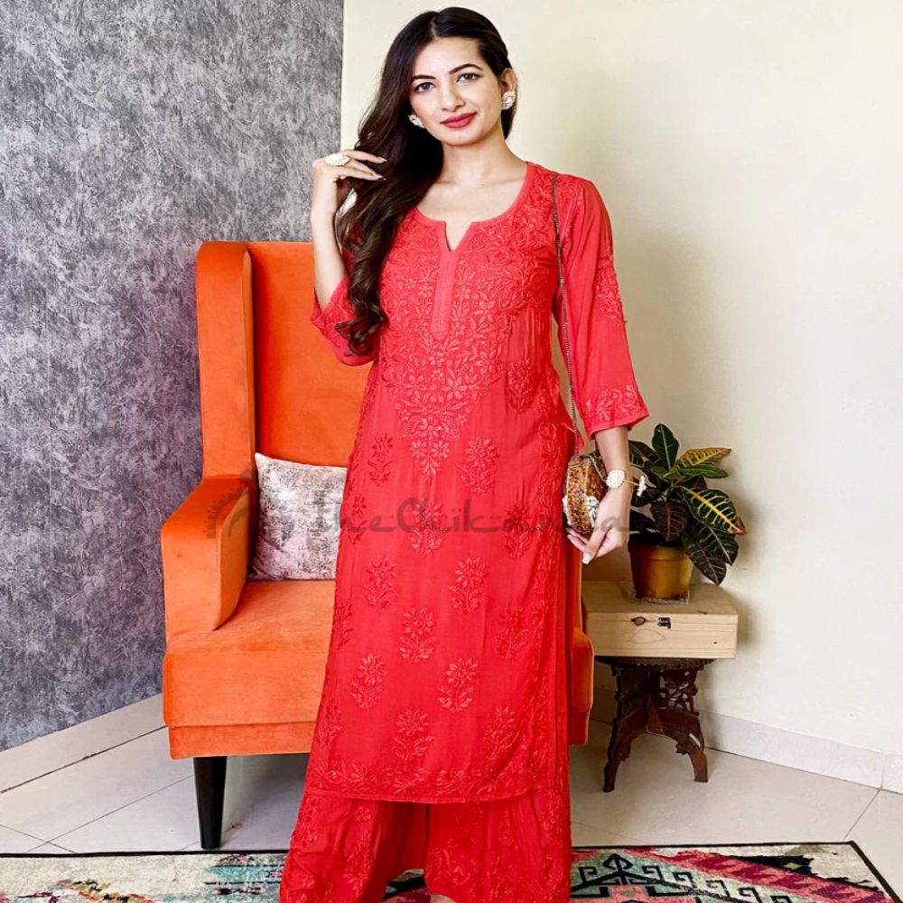 Chikankari Kurta Set: with Palazzo Pants