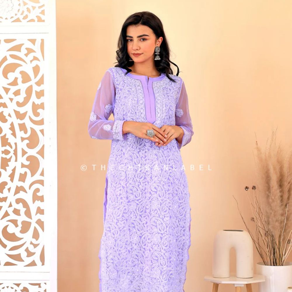 Georgette Chikankari Kurti: Straight Cut