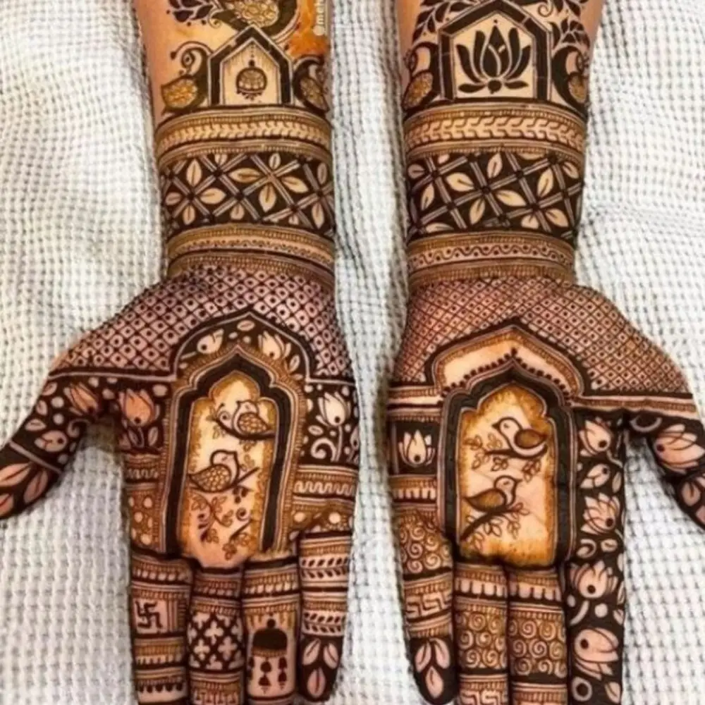 Full Hand Mehndi Design: Temple Architecture Inspired