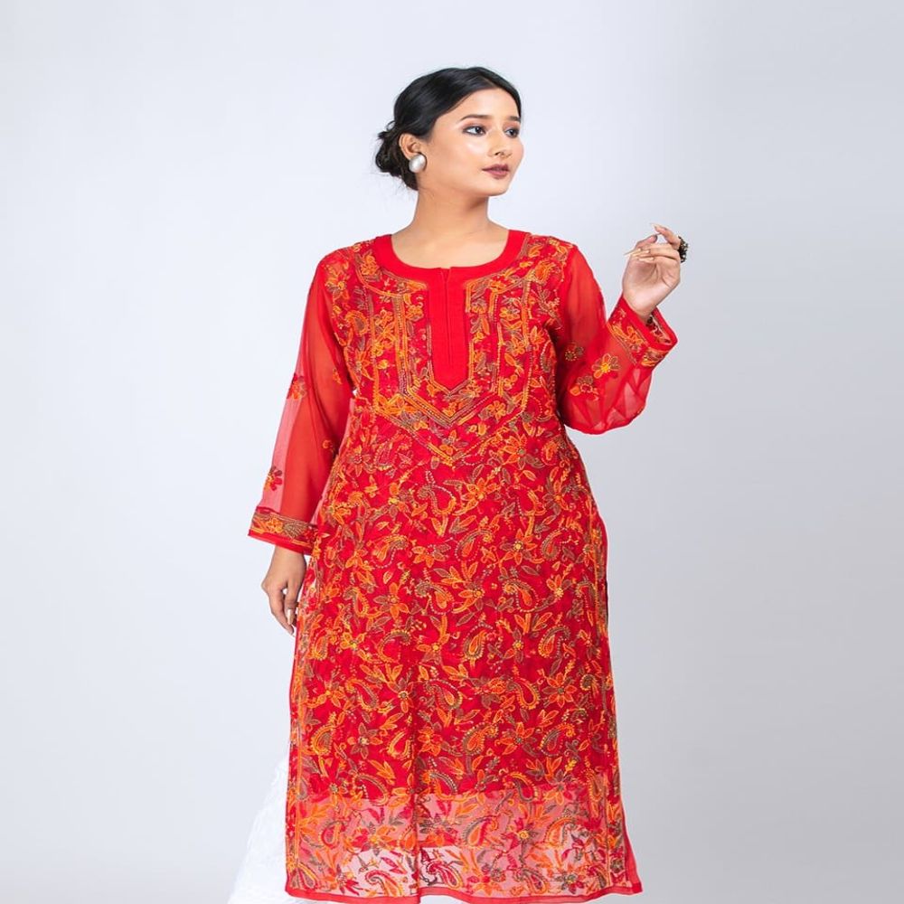 Georgette Chikankari Kurti: Vibrant Colors 