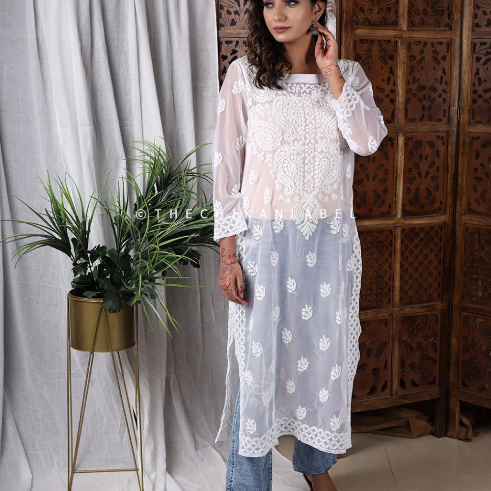 Georgette Chikankari Kurti: White Georgette